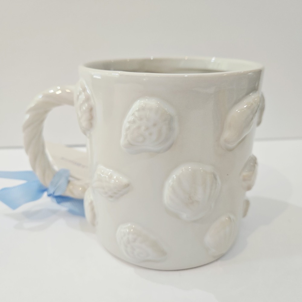 Sunday Morning Ceramics Mug Shells Shell Seaside Harbor Artisanal White New! - Picture 3 of 10